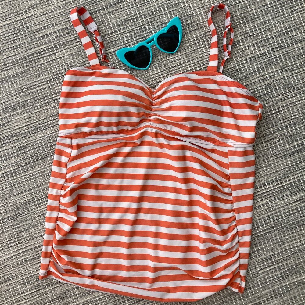 Beach Bump by Motherhood Maternity Coral White Stripe  Tankini Swim Top X Large